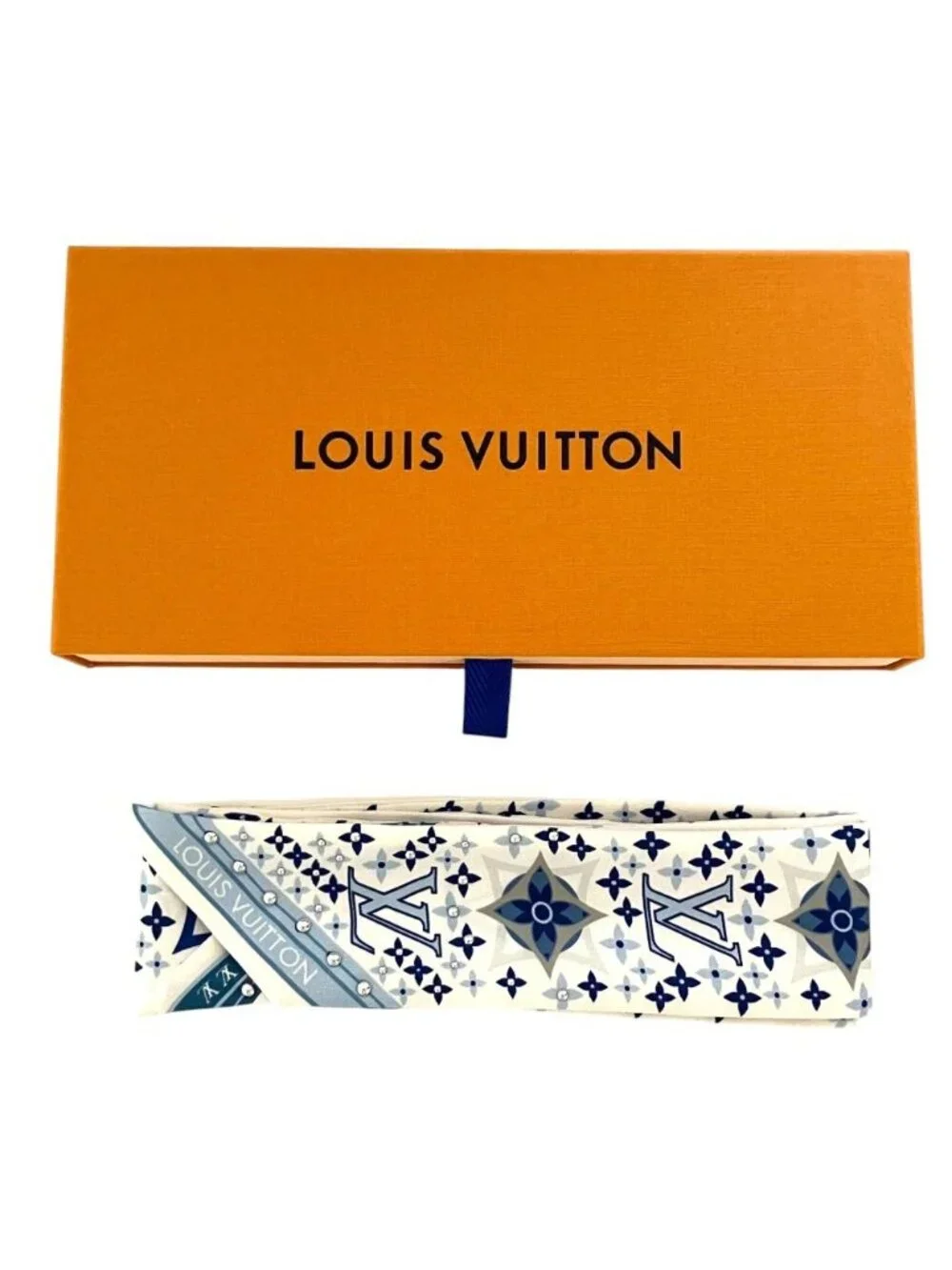 Louis Vuitton Bandeau BB Studs Narrow Scarf White Blue
